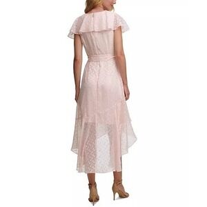 Tommy HilfigerRuffled Faux-Wrap Midi Dress Pink Polka Dot Size 12